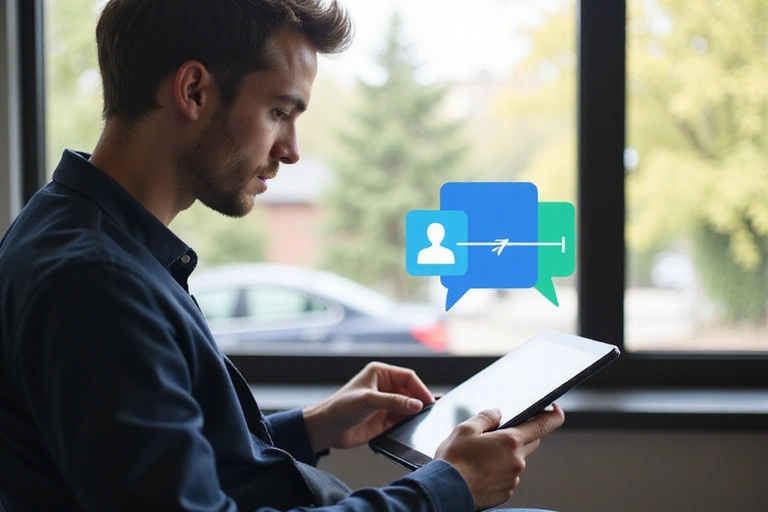 Osoba píše e-mail na tabletu pro kontakt